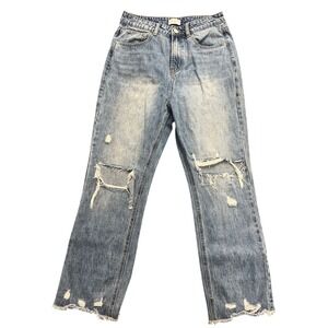 Pink Lily Distressed Straight Leg Jeans Womens 27 Light Wash Ripped High Rise